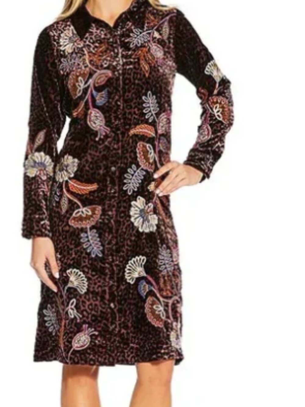Johnny Was Velvet Leopard shirt dress NWT